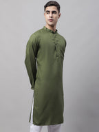 Jompers Men's Cotton Solid Kurta - Mehndi