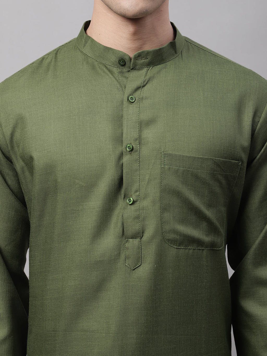 Jompers Men's Cotton Solid Kurta - Mehndi
