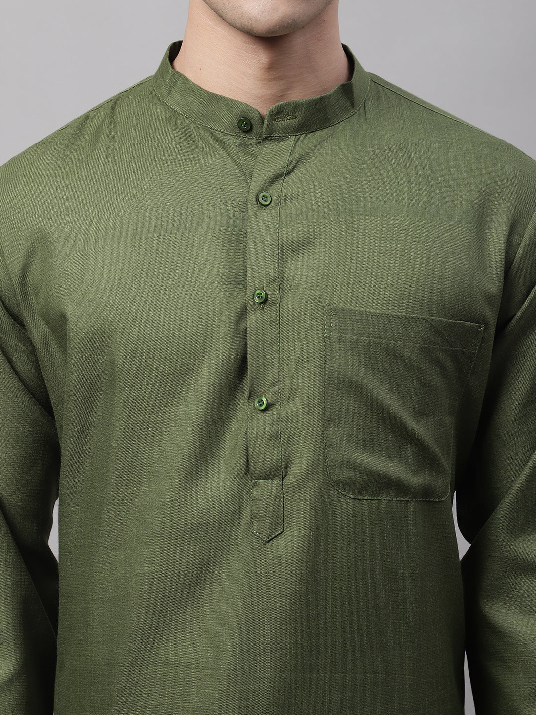 Jompers Men's Cotton Solid Kurta - Mehndi
