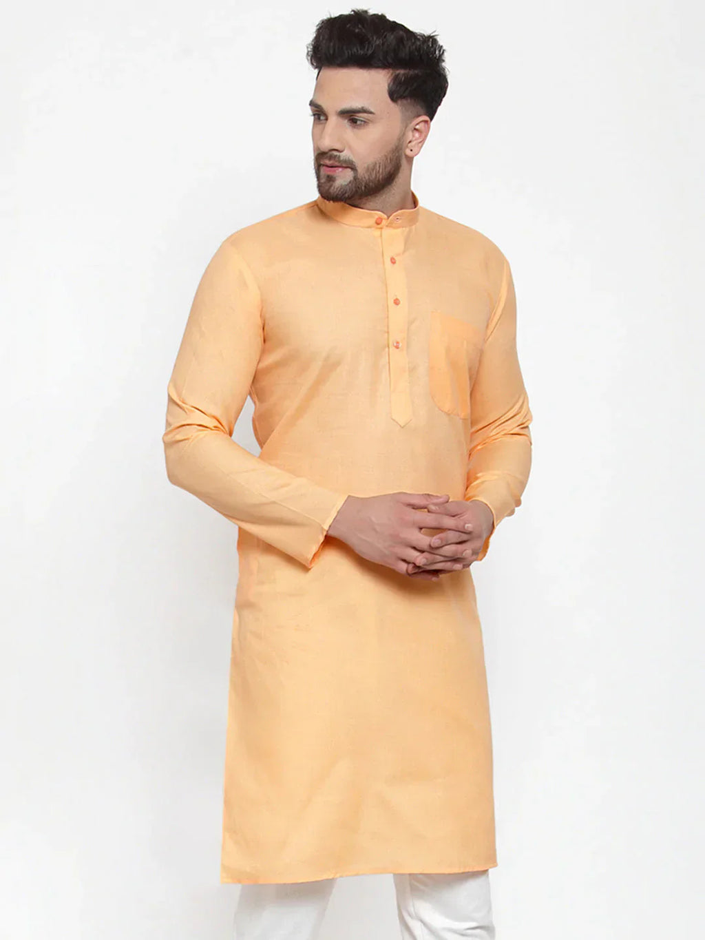 Jompers Men's Orange Cotton Solid Kurta Only