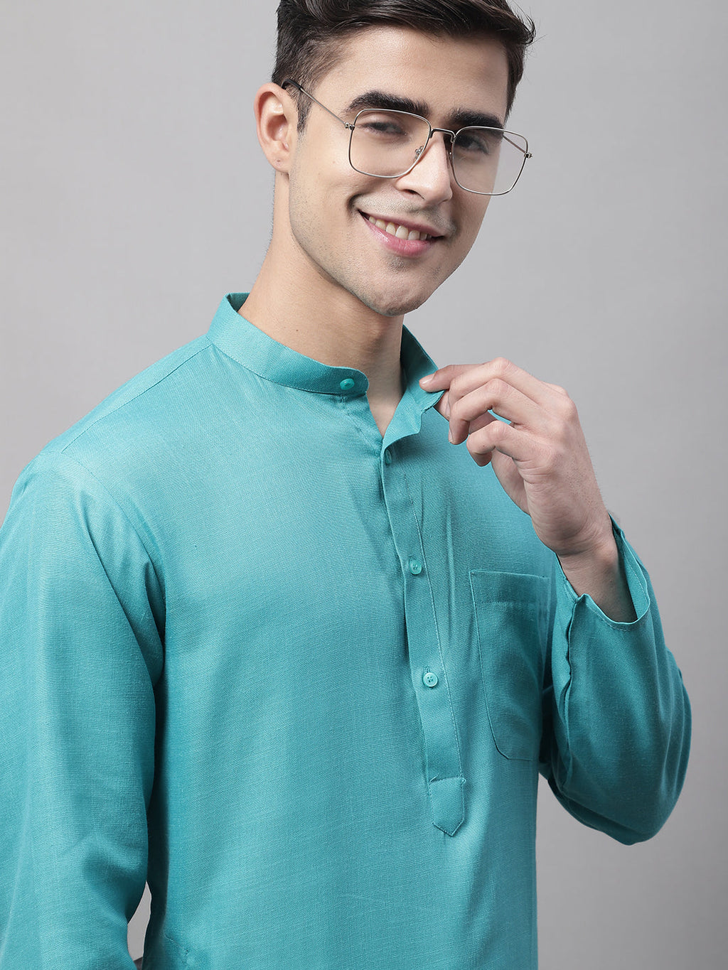 Jompers Men's Cotton Solid Kurta - Rama
