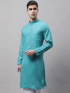Jompers Men's Cotton Solid Kurta - Rama