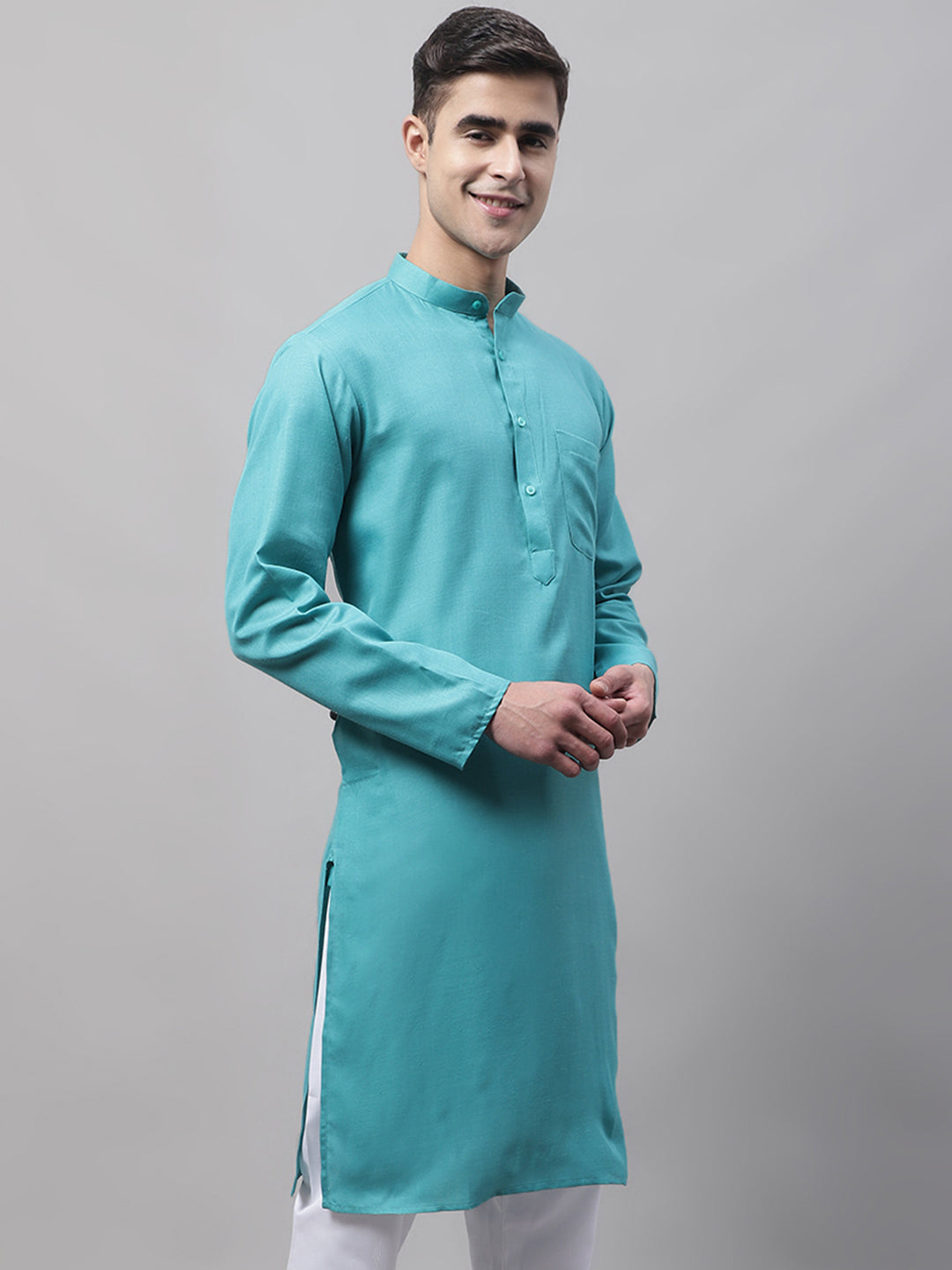 Jompers Men's Cotton Solid Kurta - Rama