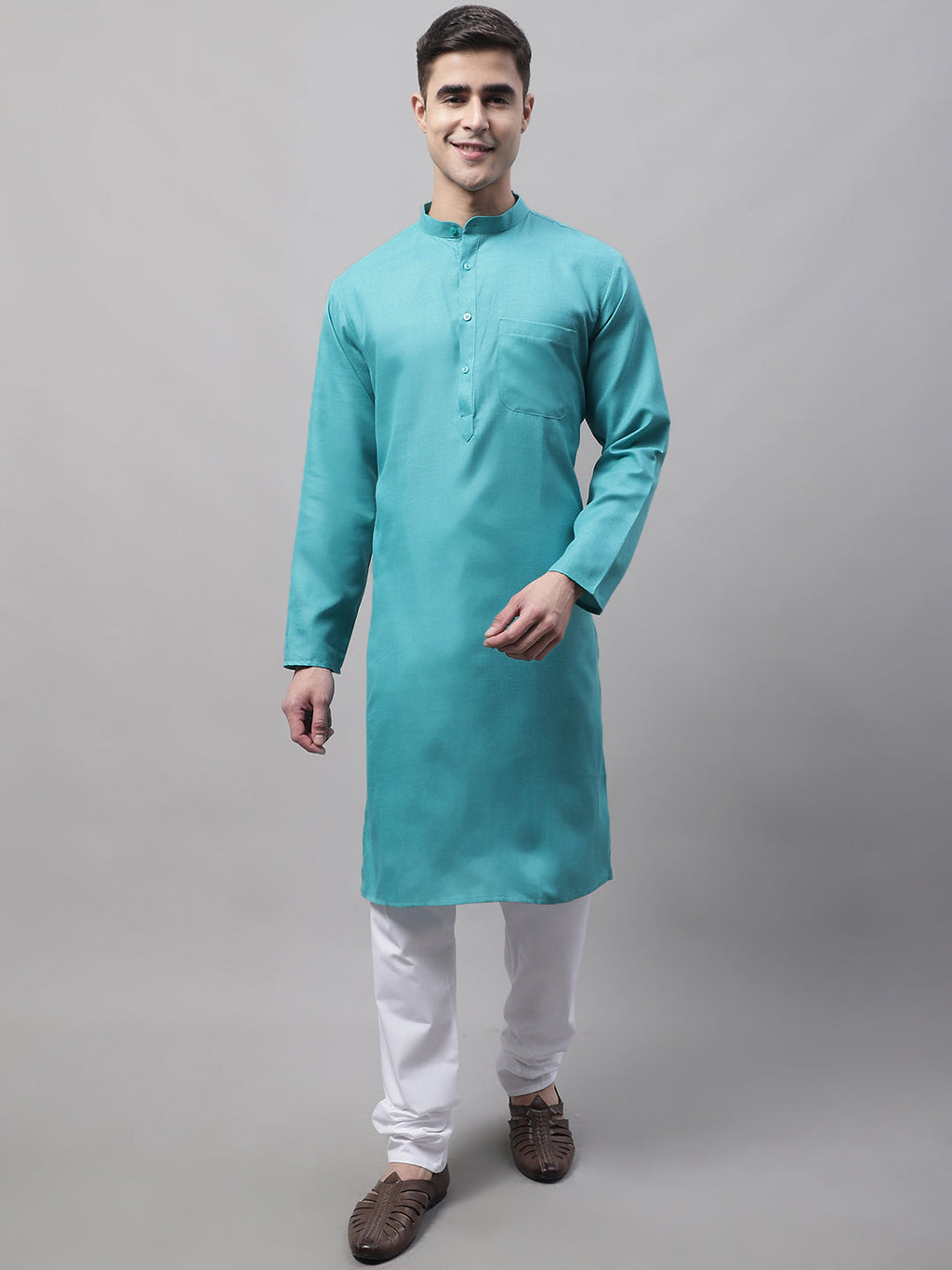 Jompers Men's Cotton Solid Kurta - Rama