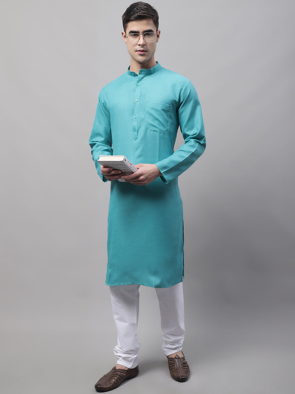 Jompers Men's Cotton Solid Kurta - Rama