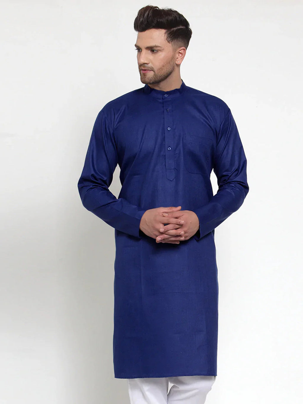 Jompers Men's Royal Blue Cotton Solid Kurta Only