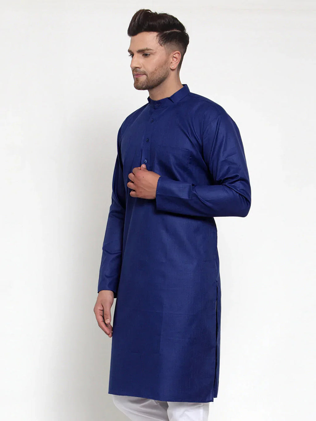 Jompers Men's Royal Blue Cotton Solid Kurta Only