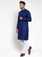 Jompers Men's Royal Blue Cotton Solid Kurta Only
