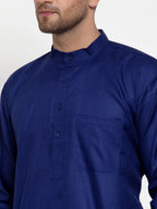 Jompers Men's Royal Blue Cotton Solid Kurta Only