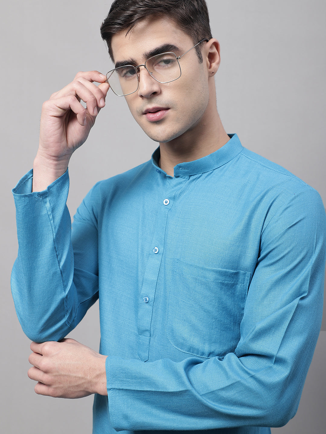Jompers Men's Cotton Solid Kurta - Teal