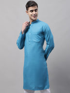 Jompers Men's Cotton Solid Kurta - Teal