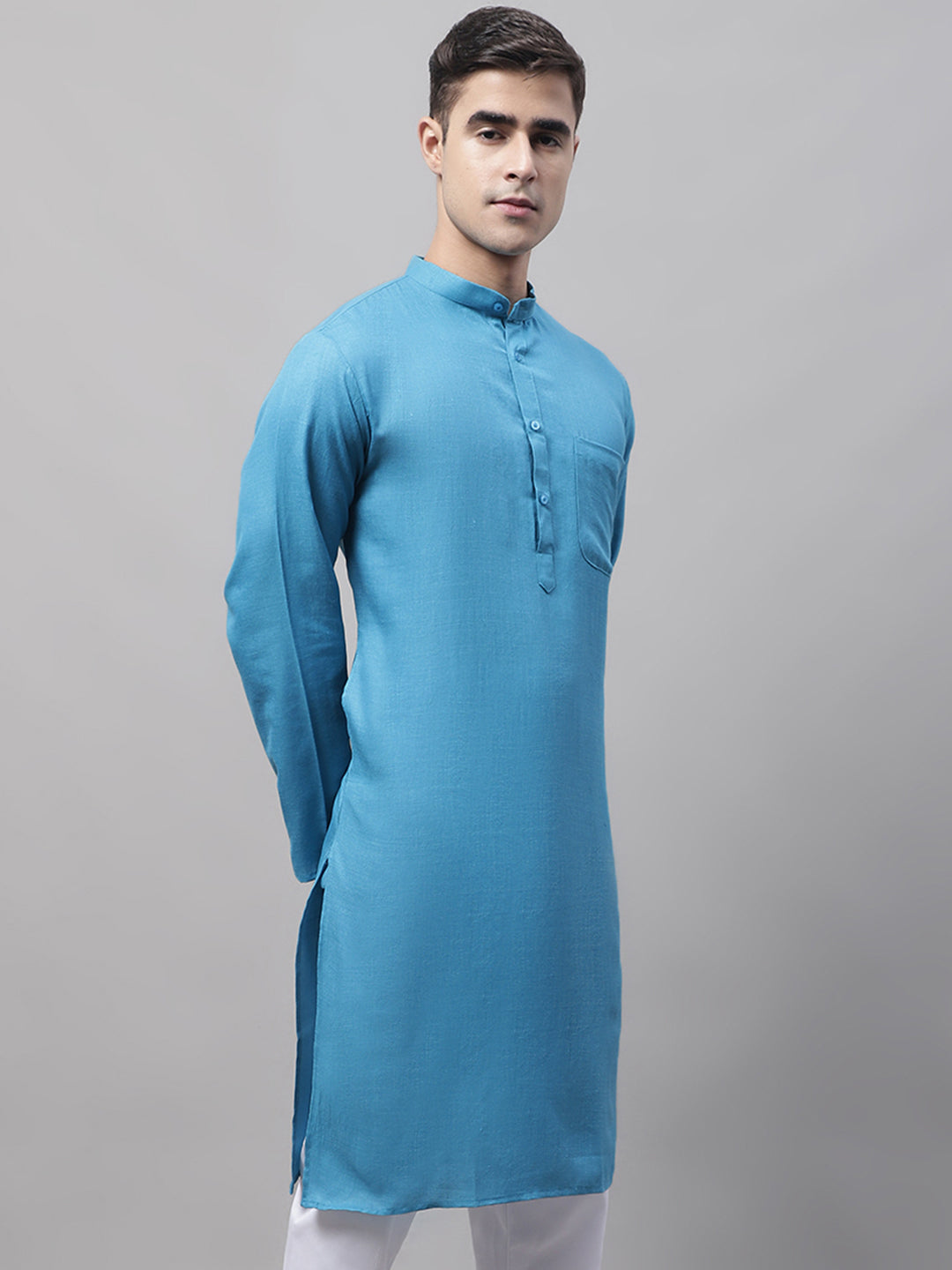 Jompers Men's Cotton Solid Kurta - Teal