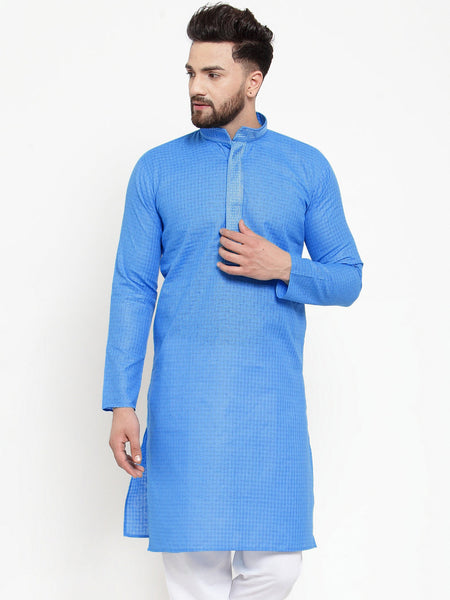 Jompers Men Blue & White Embroidered Kurta Only
