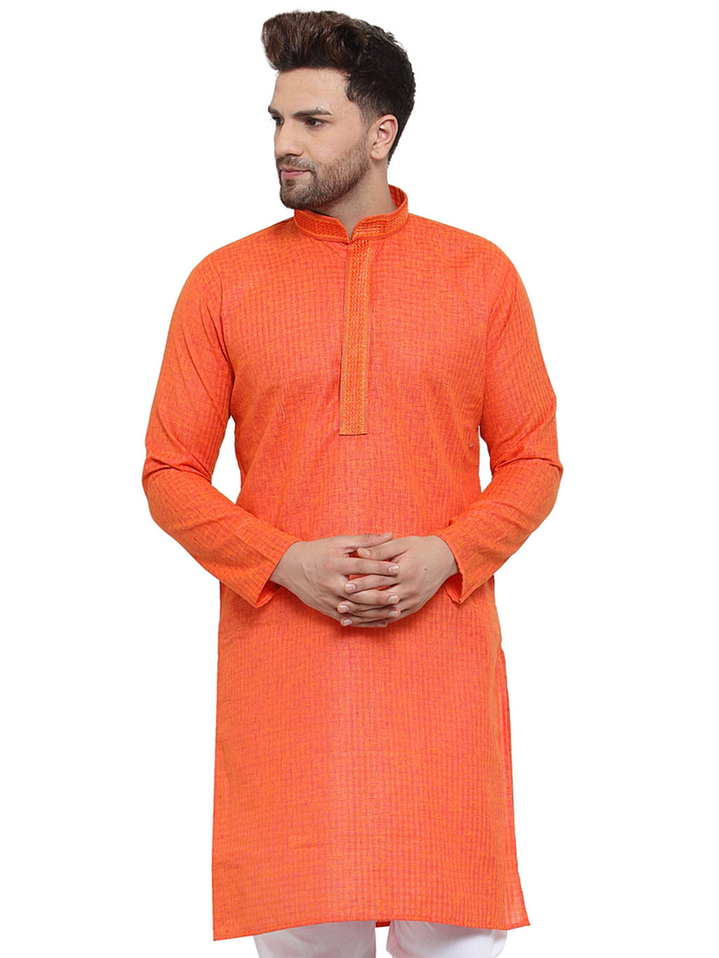 Jompers Men's D-Orange Woven Kurta Only