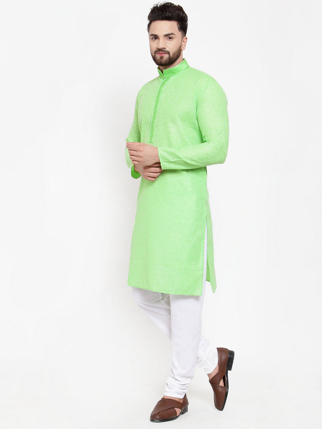 Jompers Men Green & White Embroidered Kurta Only - Distacart