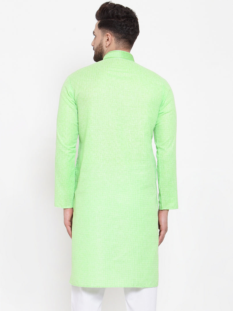Jompers Men Green & White Embroidered Kurta Only - Distacart