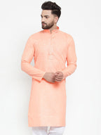 Jompers Men Peach & White Embroidered Kurta Only - Distacart