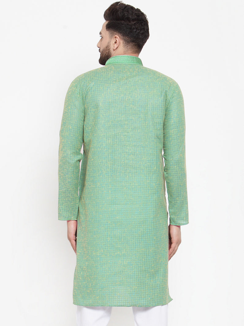 Jompers Men Sea Green & White Embroidered Kurta Only - Distacart