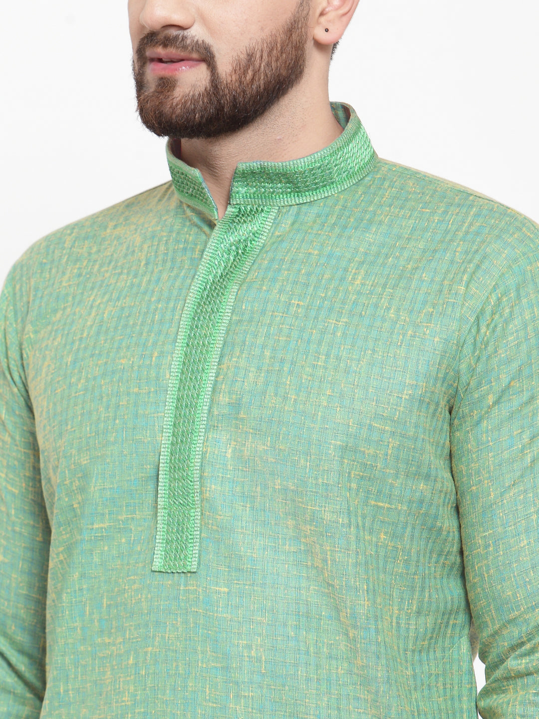 Jompers Men Sea Green & White Embroidered Kurta Only - Distacart