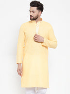 Jompers Men Yellow & White Embroidered Kurta Only - Distacart