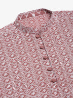 Jompers Men's Coral Red & White Embroidered Straight Kurta
