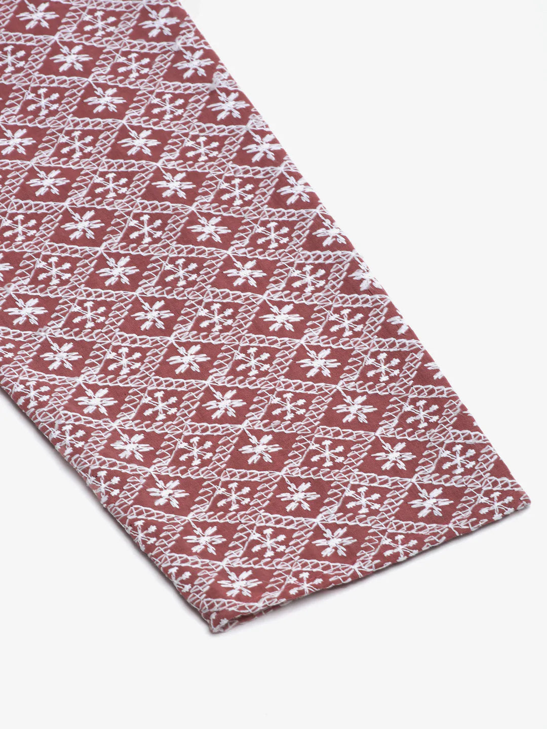 Jompers Men's Coral Red & White Embroidered Straight Kurta