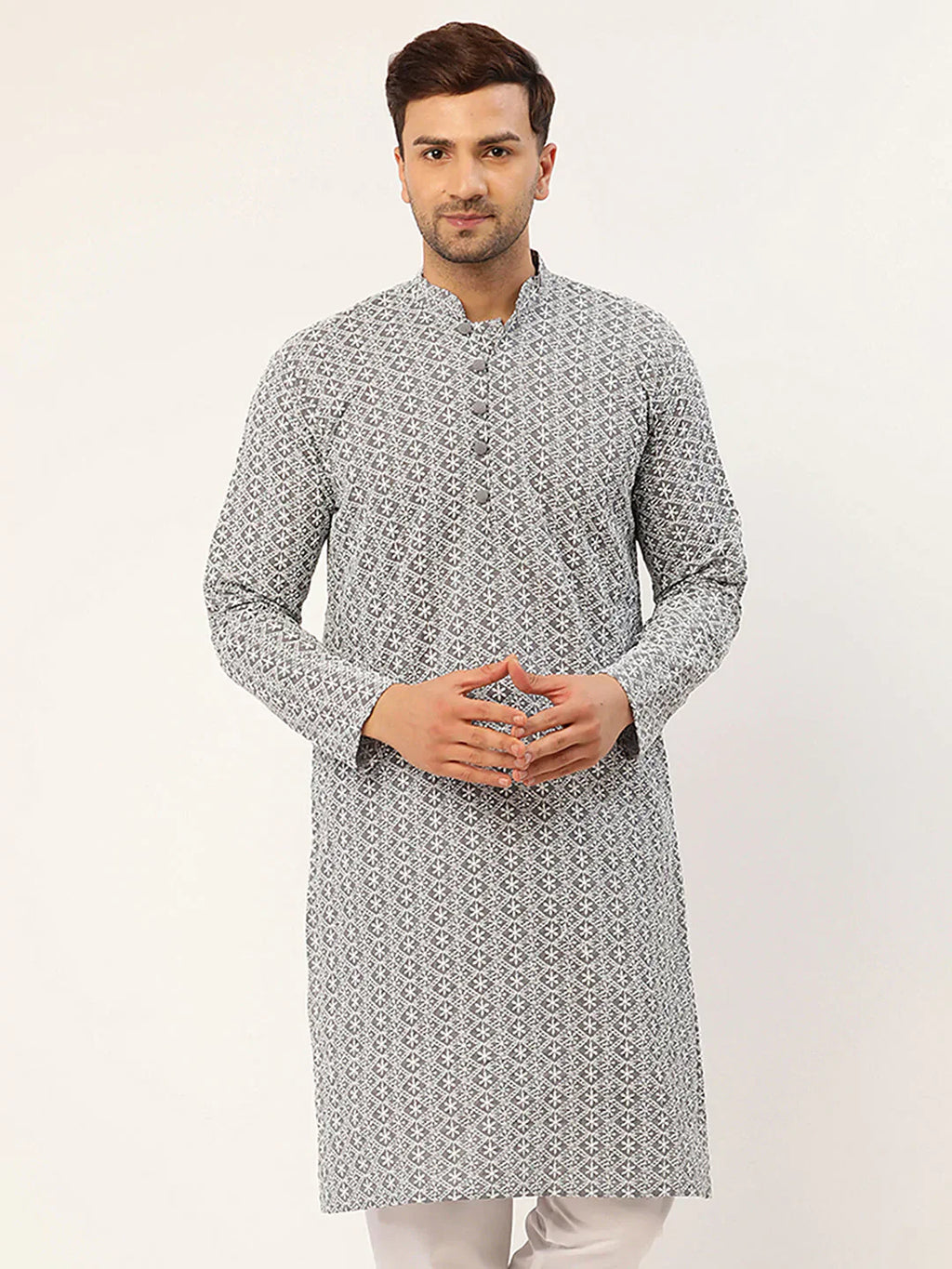 Jompers Men's Embroiderd Kurta - Grey