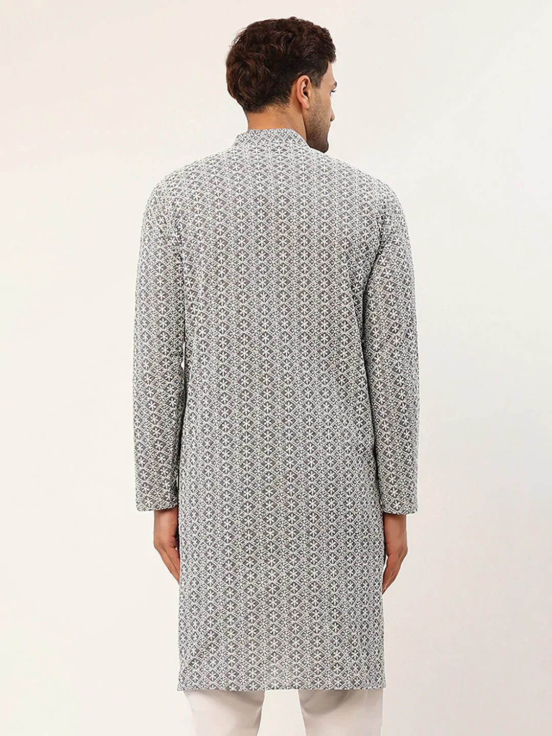 Jompers Men's Embroiderd Kurta - Grey