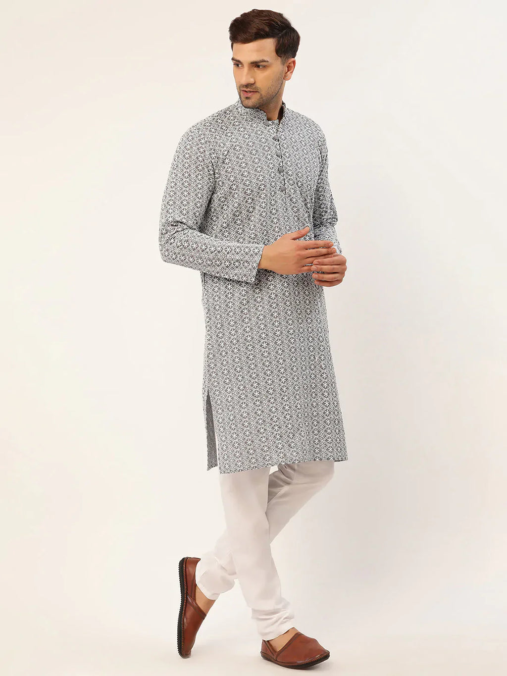 Jompers Men's Embroiderd Kurta - Grey