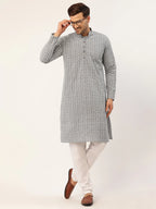 Jompers Men's Embroiderd Kurta - Grey