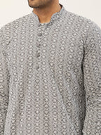 Jompers Men's Embroiderd Kurta - Grey