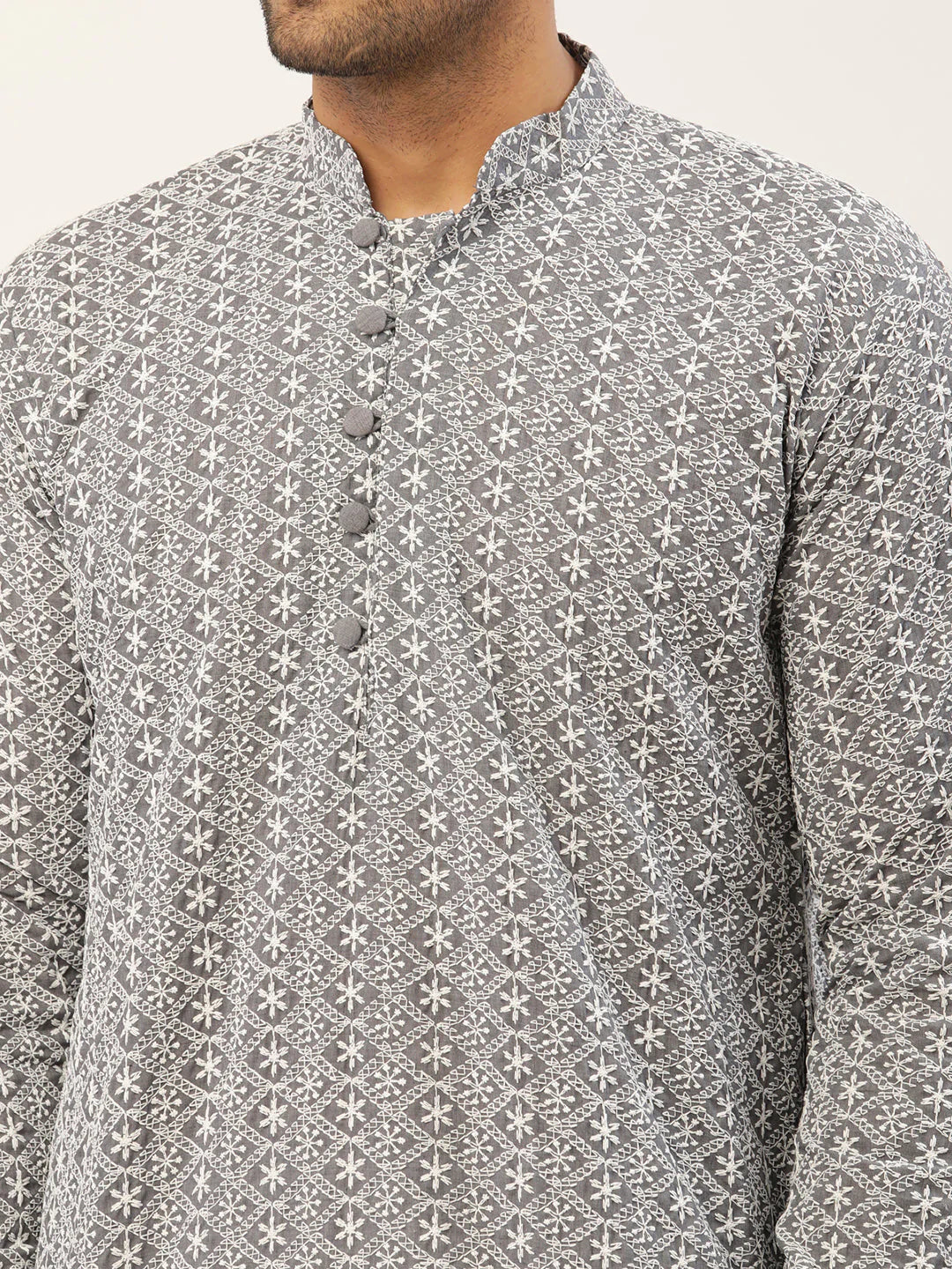 Jompers Men's Embroiderd Kurta - Grey