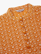 Jompers Men's Mustard & White Embroidered Straight Kurta
