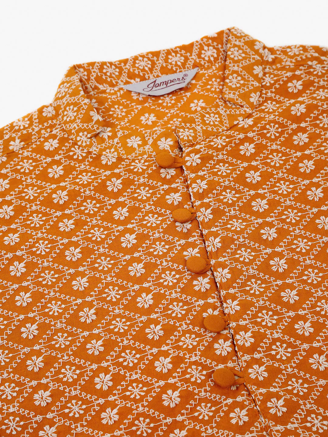 Jompers Men's Mustard & White Embroidered Straight Kurta