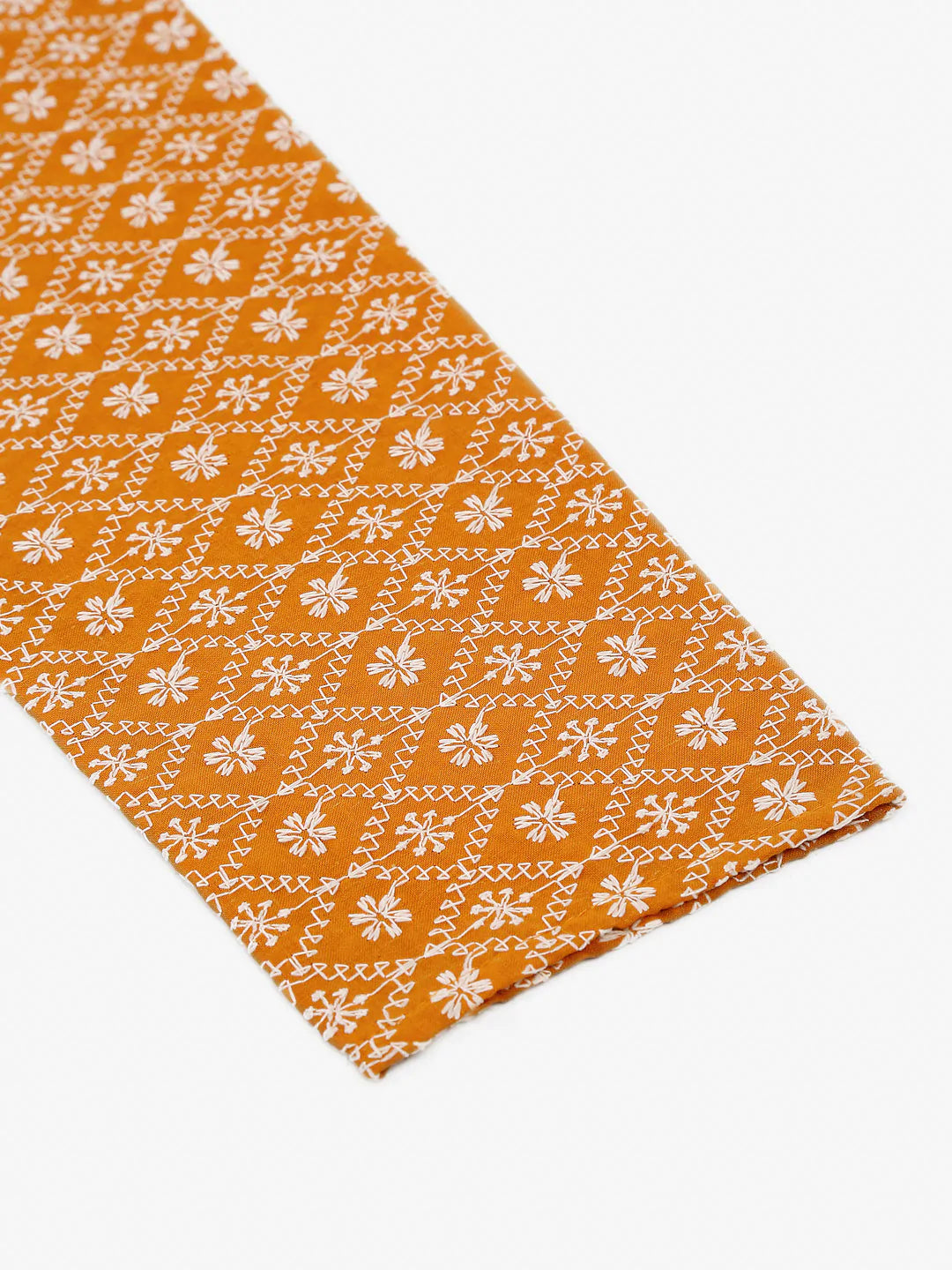 Jompers Men's Mustard & White Embroidered Straight Kurta