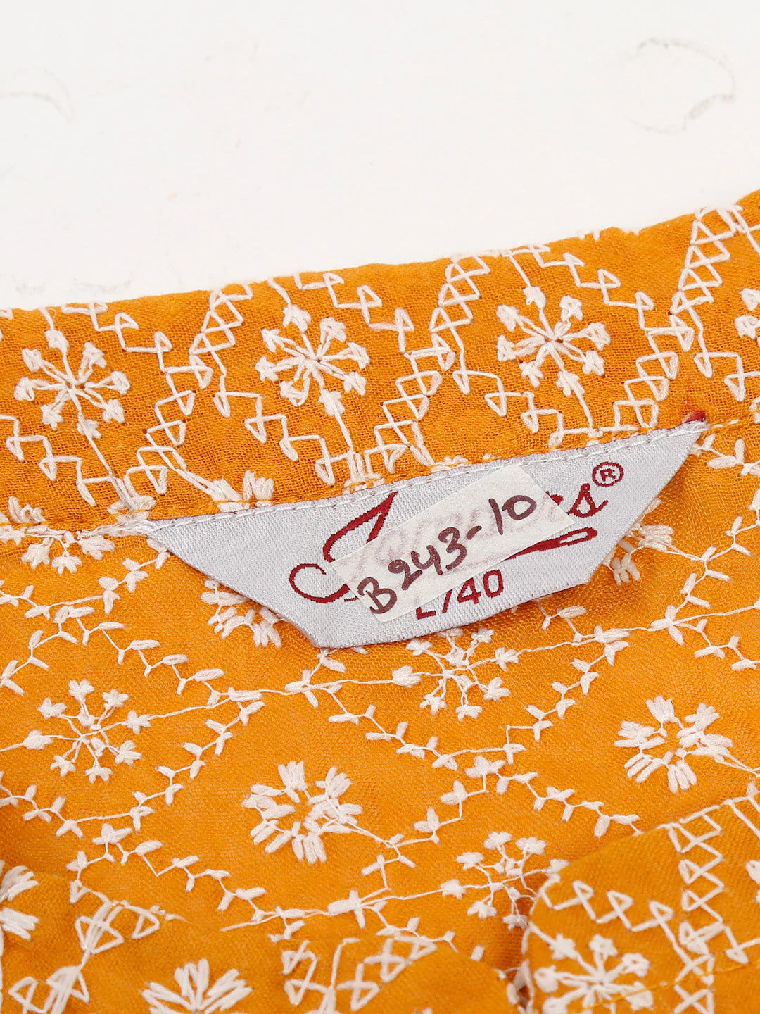 Jompers Men's Mustard & White Embroidered Straight Kurta
