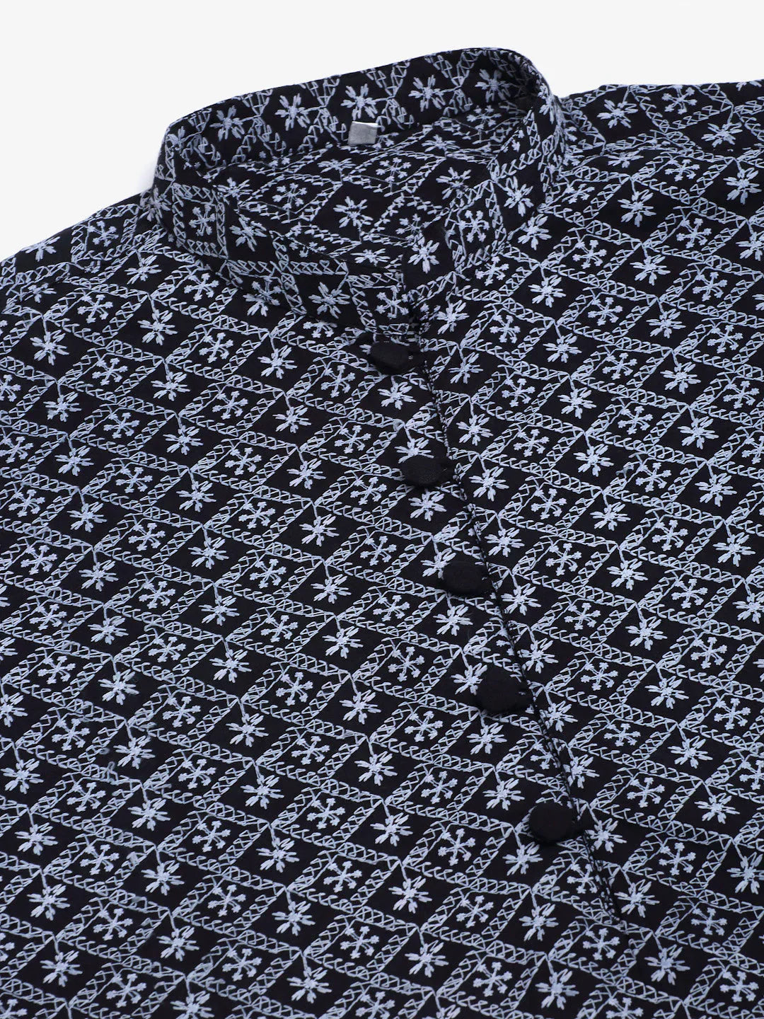 Jompers Men's Navy Blue & White embroidered Straight Kurta