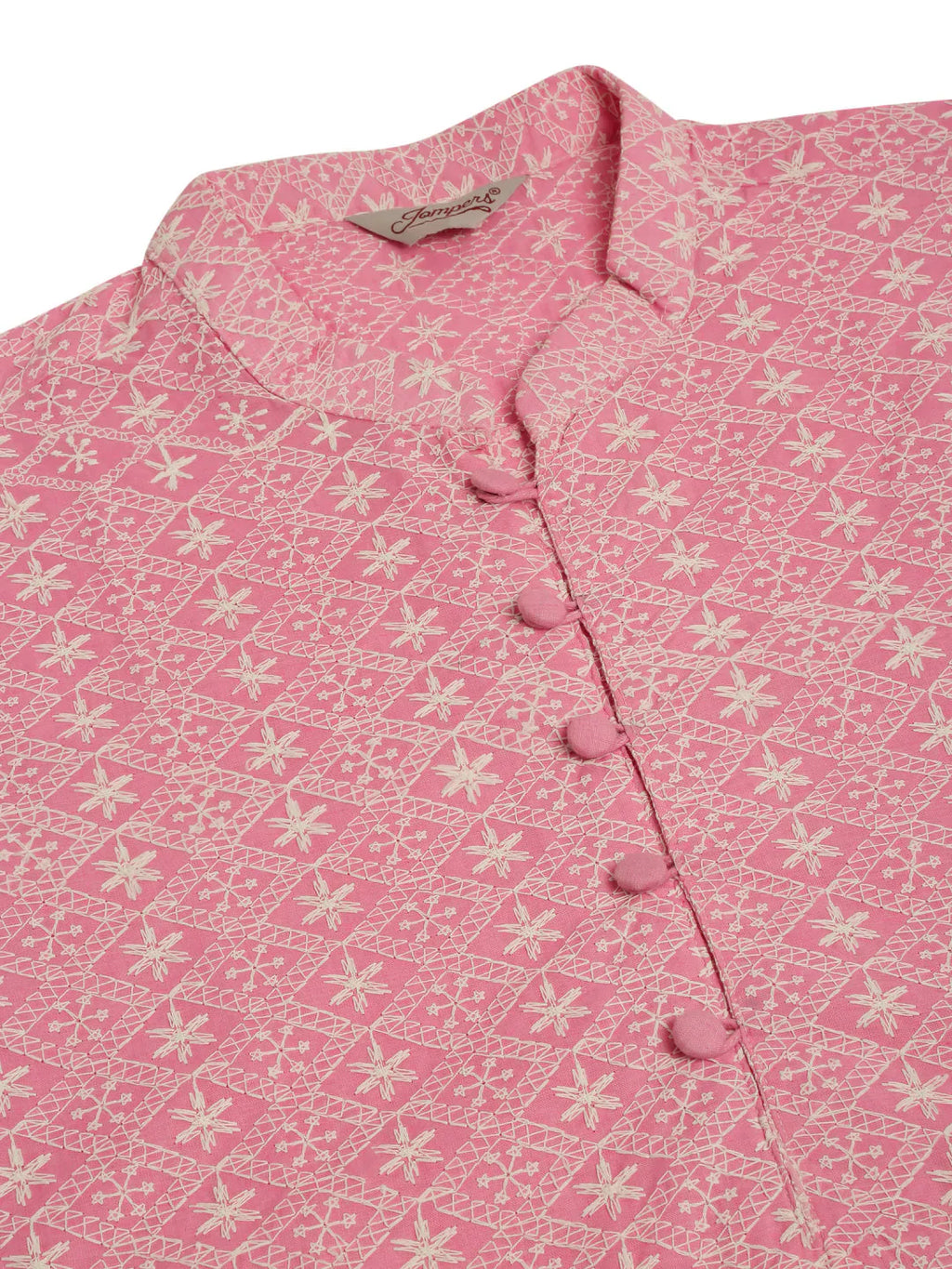 Jompers Men's Pink & White Embroidered Straight Kurta