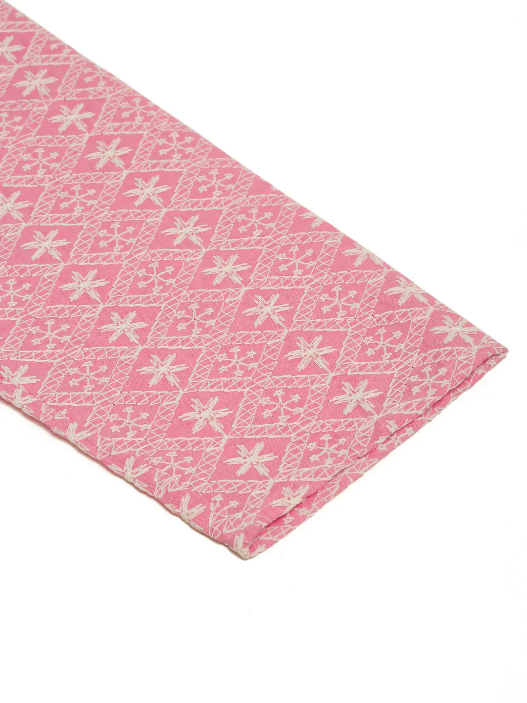 Jompers Men's Pink & White Embroidered Straight Kurta