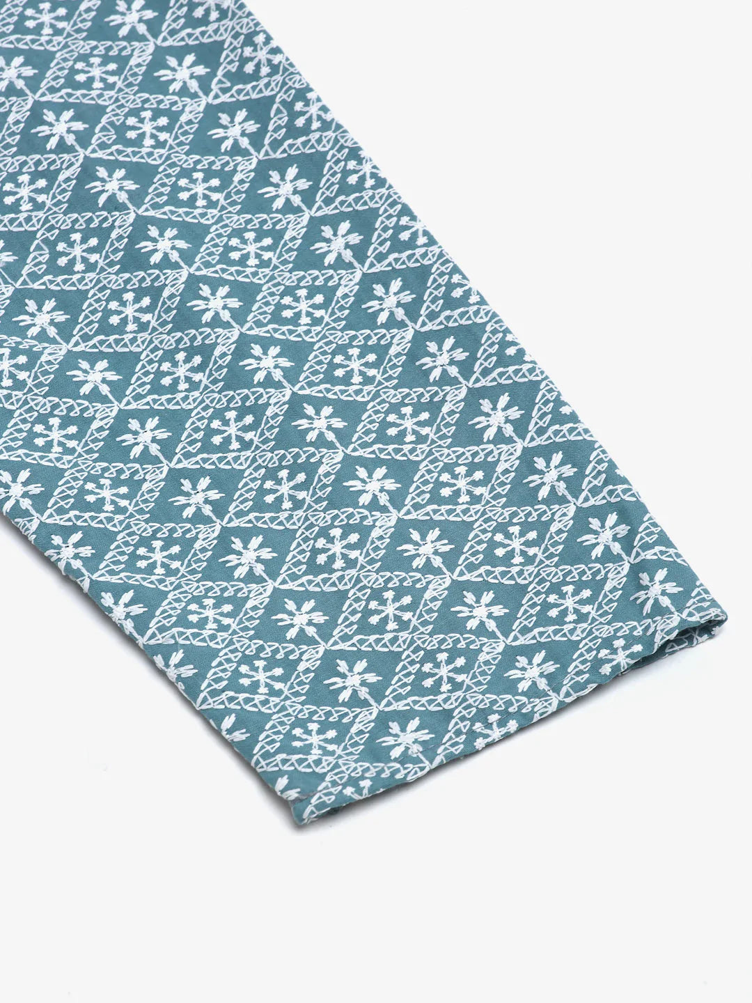 Jompers Men's Teal Blue & White embroidered Straight Kurta