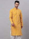 Jompers Men's Mustard Embroidered Dupion Silk Kurta
