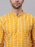 Jompers Men's Mustard Embroidered Dupion Silk Kurta