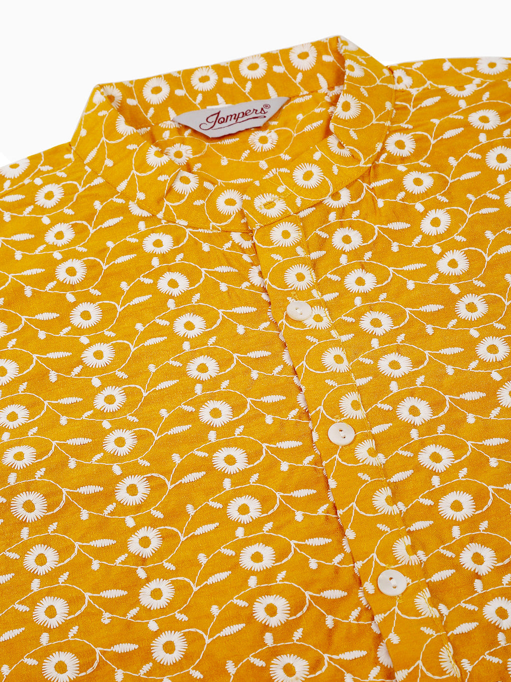 Jompers Men's Mustard Embroidered Dupion Silk Kurta