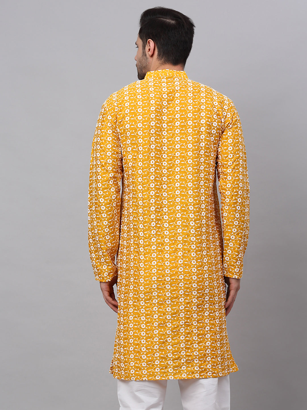 Jompers Men's Mustard Embroidered Dupion Silk Kurta