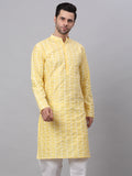 Jompers Men's Yellow Embroidered Dupion Silk Kurta