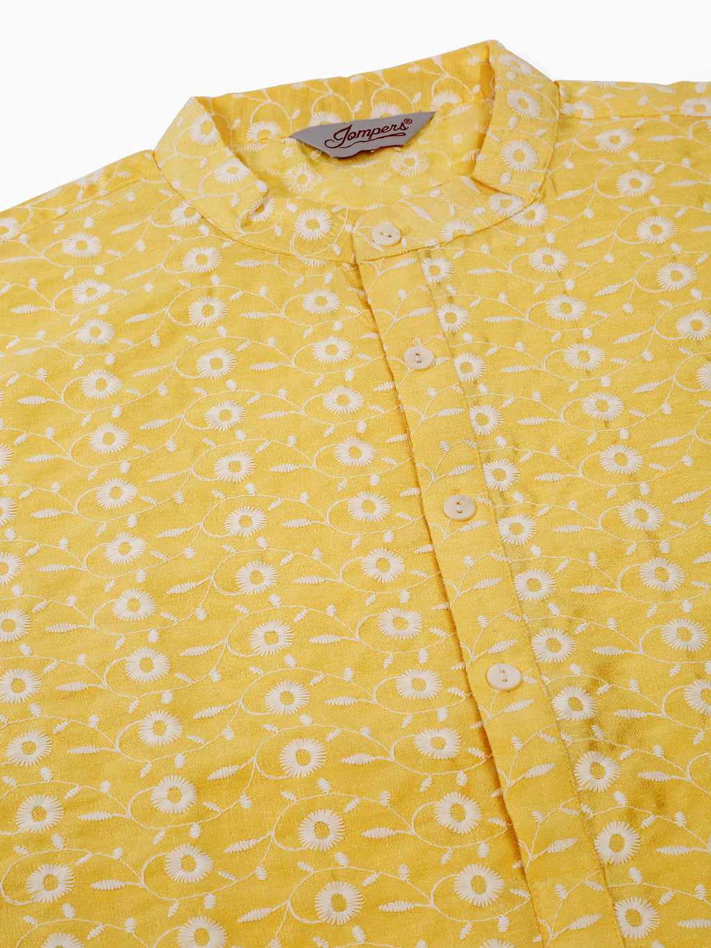 Jompers Men's Yellow Embroidered Dupion Silk Kurta