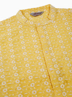 Jompers Men's Yellow Embroidered Dupion Silk Kurta