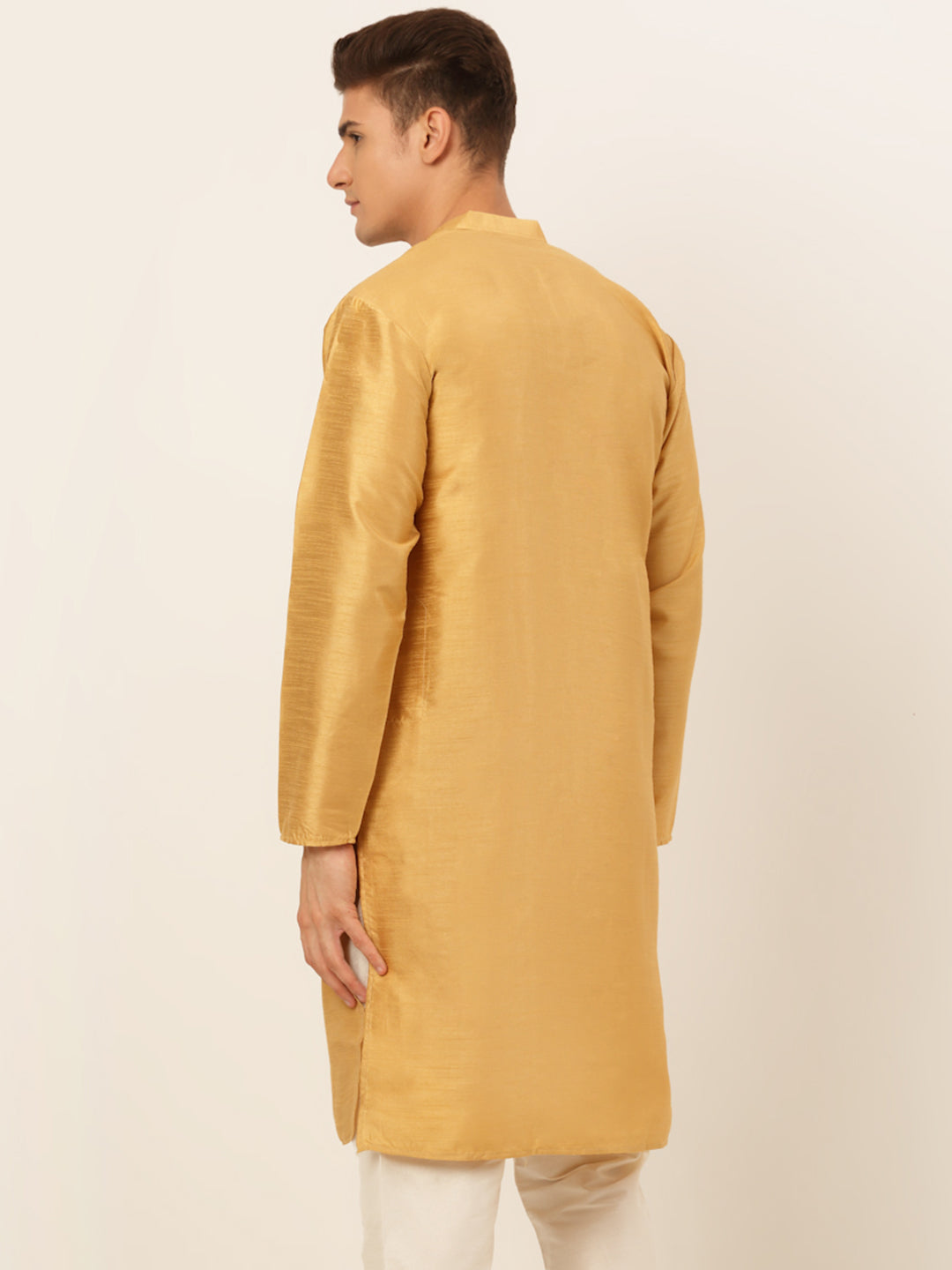 Jompers Men's Solid Dupion Silk Kurta - Dark-Golden