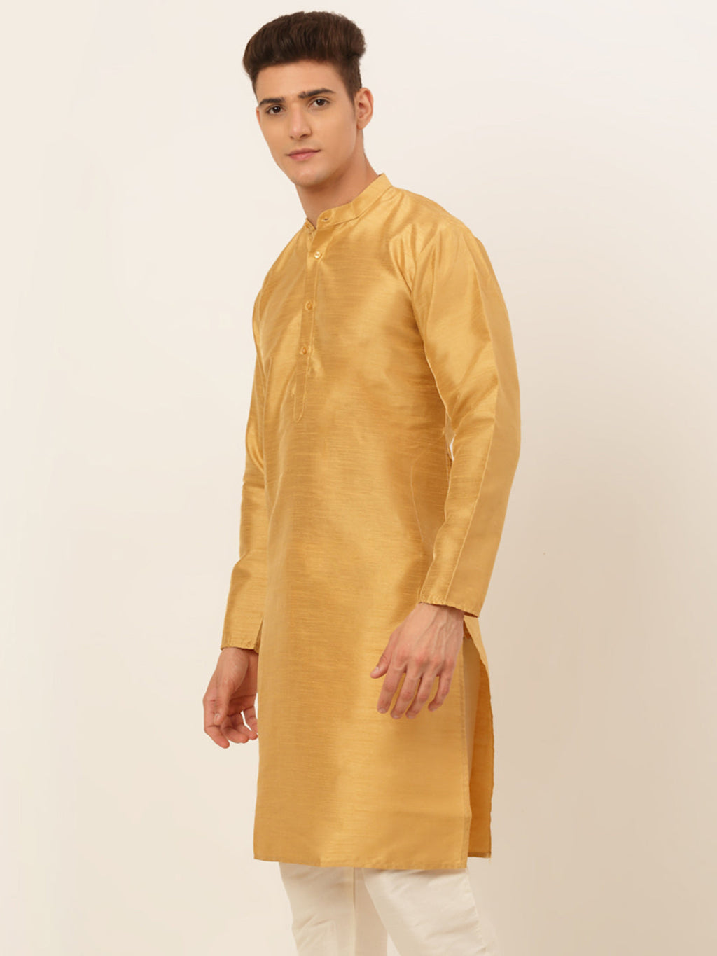 Jompers Men's Solid Dupion Silk Kurta - Dark-Golden