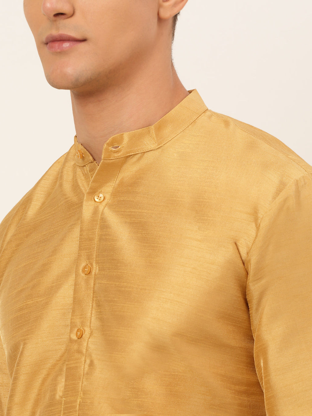 Jompers Men's Solid Dupion Silk Kurta - Dark-Golden